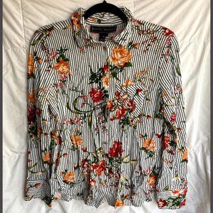 junior's spring flowered white button-up shirt
